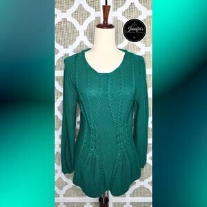 Cupio Women's Emerald Green Cable Knit Peplum Sweater Size XL